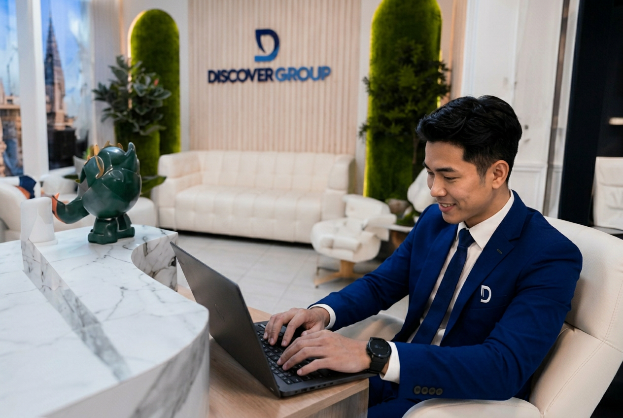 Travel consultant working at the front desk